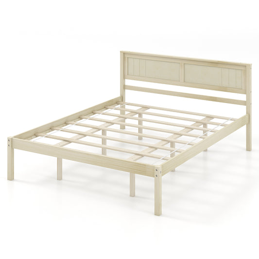 Queen Size Wooden Bed Frame with Headboard and Slat Support-Queen Size