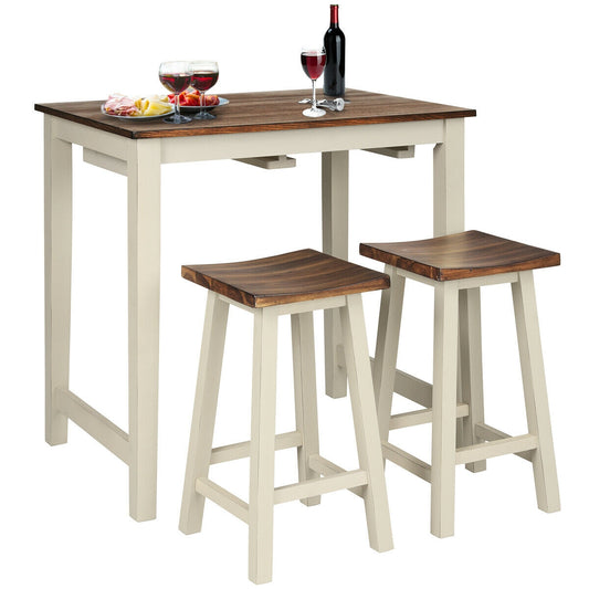 Counter Height Dining Table Set with 2 Saddle Bar Stools for Kitchen or Breakfast Nook