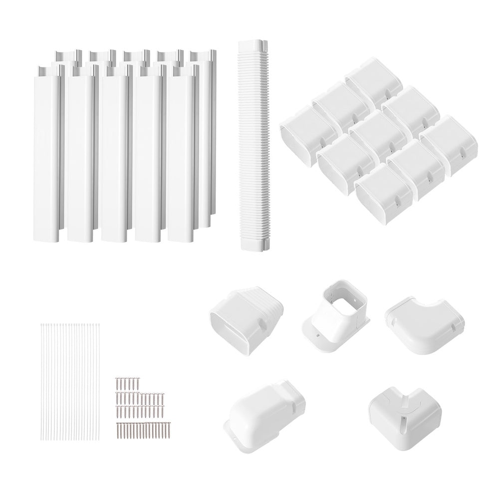 Mini Split Line Set Cover Kit 3 in W x 17.7 ft, Paintable PVC Decorative Pipe Cover with 10 Ducts  Full Components,