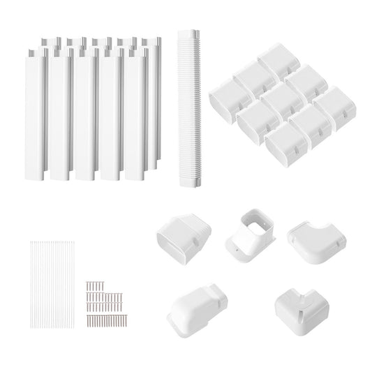 Mini Split Line Set Cover Kit 3 in W x 17.7 ft, Paintable PVC Decorative Pipe Cover with 10 Ducts  Full Components,
