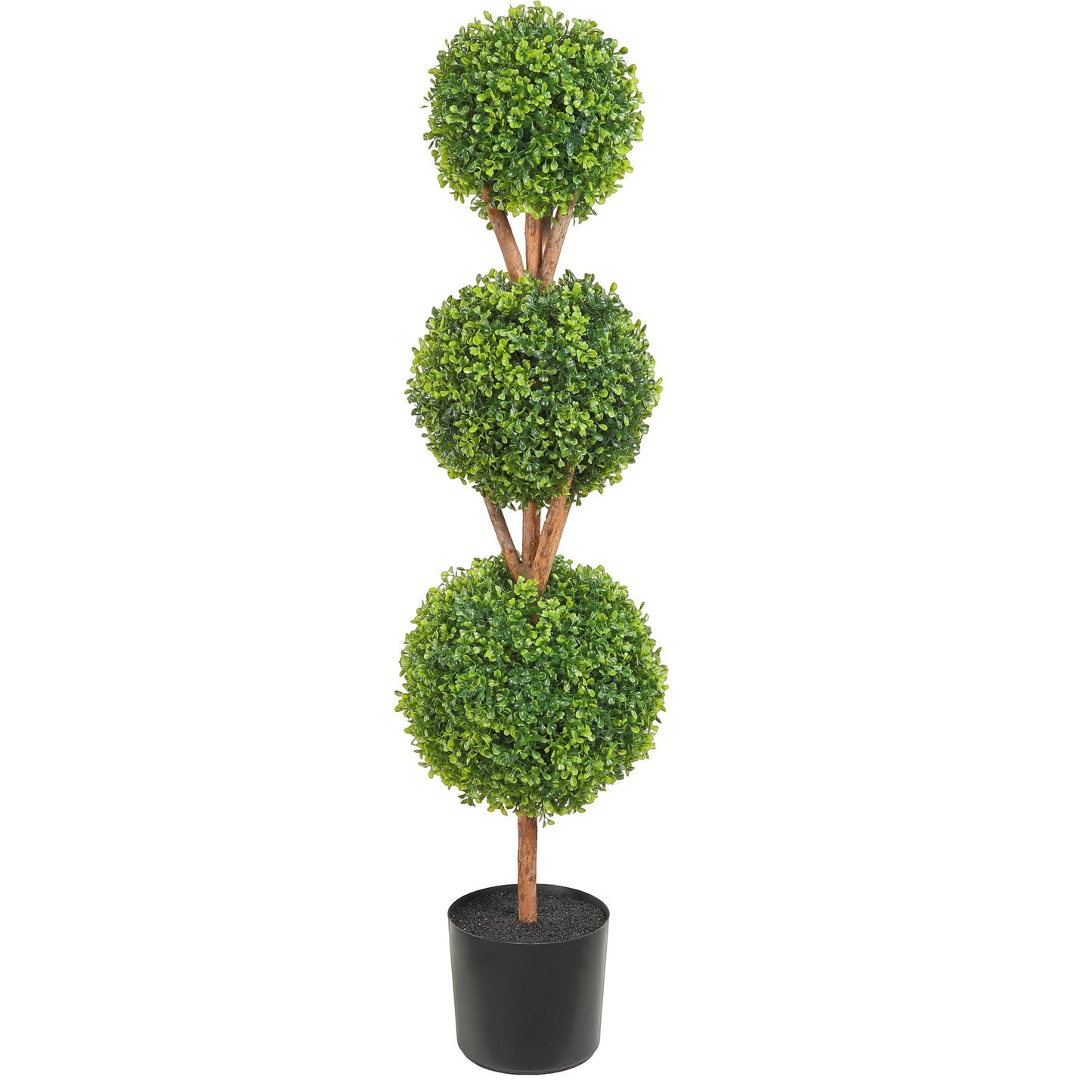 Artificial Boxwood Triple Ball Topiary 48 in Tall 2-Pack with Planters Faux Tree Indoor Outdoor