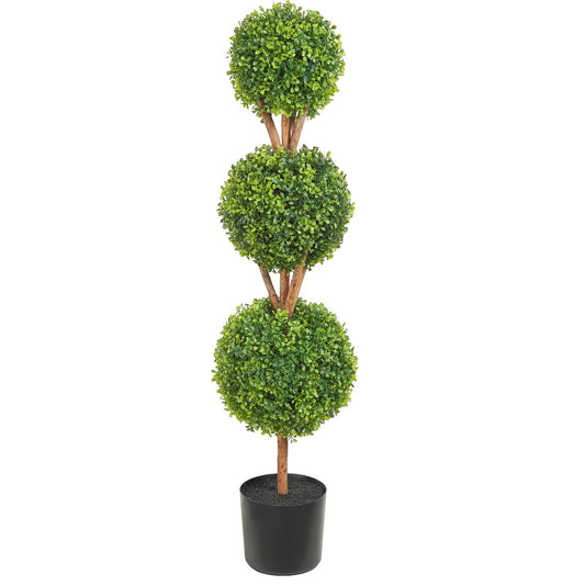 Artificial Boxwood Triple Ball Topiary 48 in Tall 2-Pack with Planters Faux Tree Indoor Outdoor