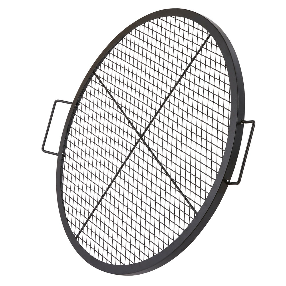 30 in. Round Fire Pit Grill Grate Heavy-Duty Steel Campfire BBQ Cooking Grid with X-Support and Carry Handle for Camping