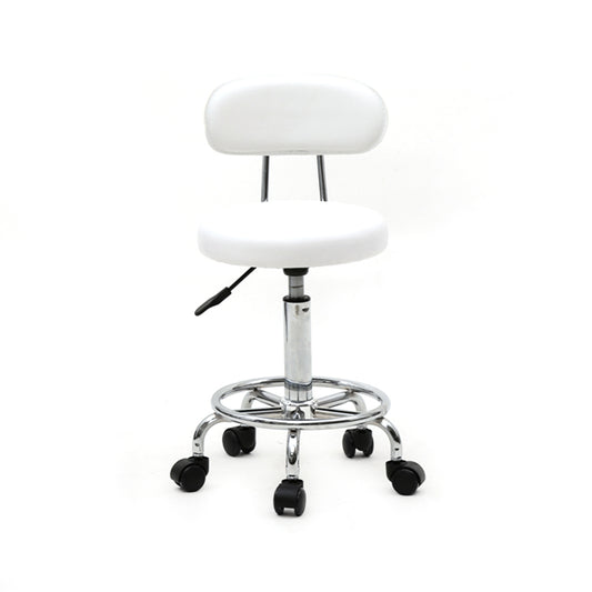 Adjustable Round Salon Stool with Backrest, Rolling Hydraulic Chair for Spa and Barber, White