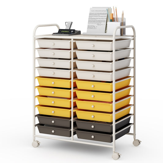 20-Drawer Rolling Storage Cart Organizer with Large Capacity Drawers for Craft Room and Studio, Yellow