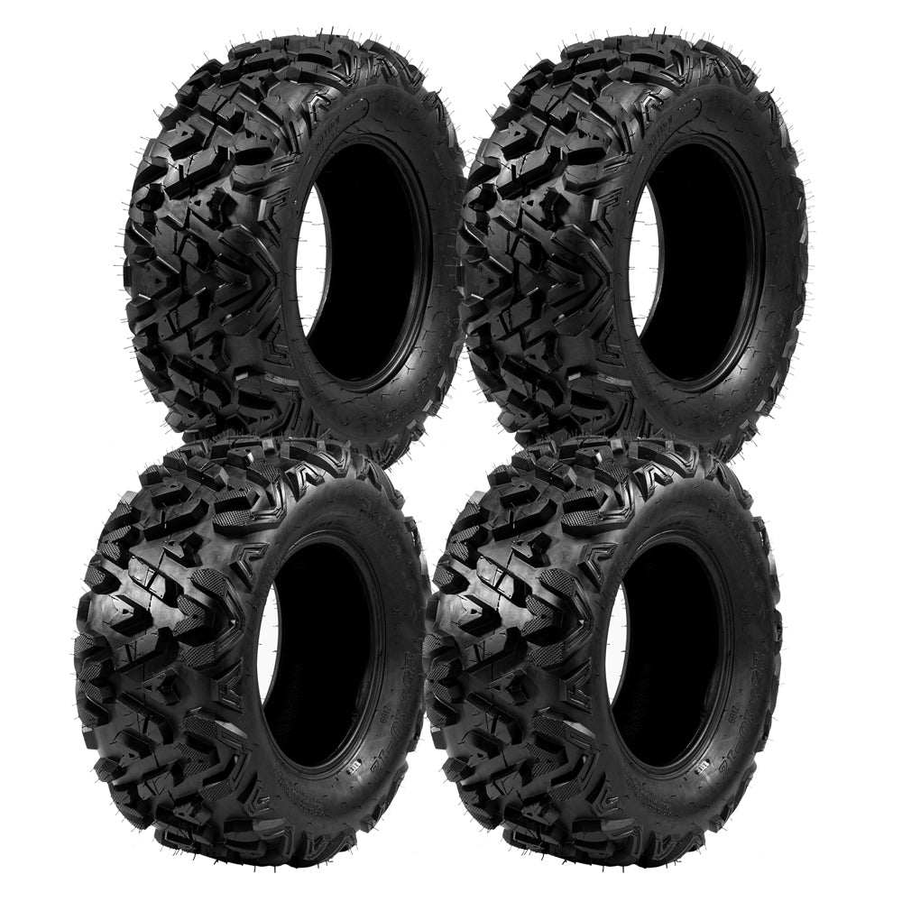 Complete Set of 4 ATV UTV All Terrain Tires, 25x8-12 Front and 25x10-12 Rear, 6 Ply Tubeless