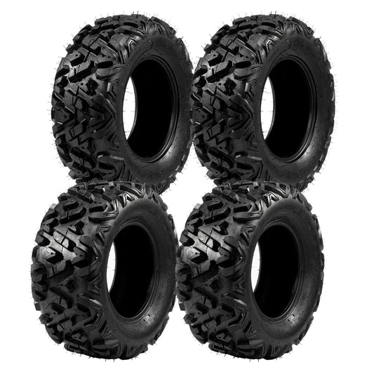 Complete Set of 4 ATV UTV All Terrain Tires, 25x8-12 Front and 25x10-12 Rear, 6 Ply Tubeless