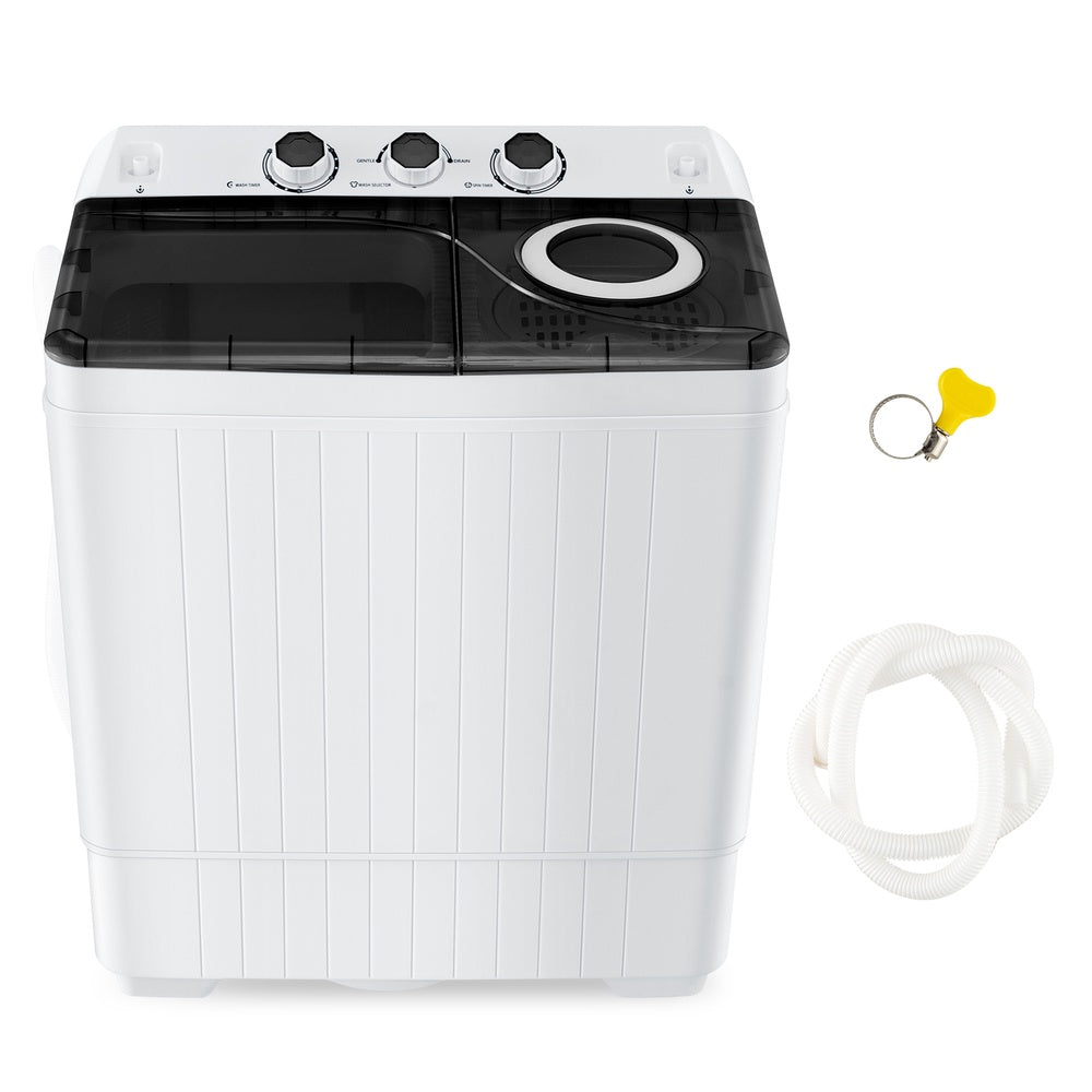 Semi-Automatic Twin Tub Washing Machine 26 lb. 18 lb. Wash 8 lb. Spin 280W Dual Motor with Drain Pump