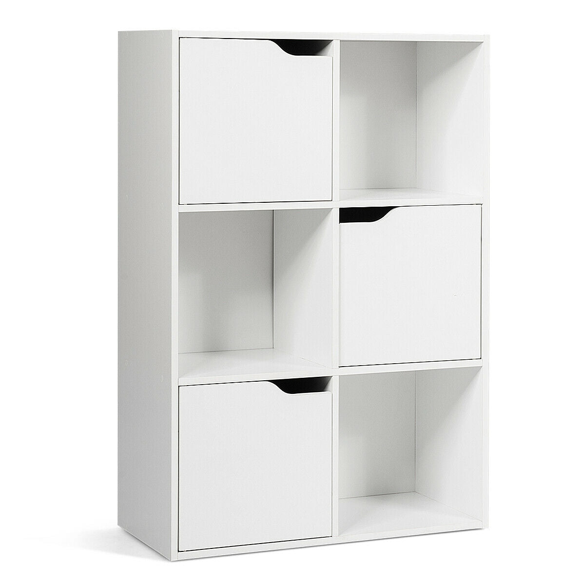 6-Cube Wood Storage Shelf Organizer with Open Compartments for Home Office or Living Room