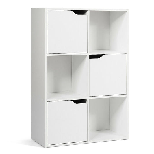 6-Cube Wood Storage Shelf Organizer with Open Compartments for Home Office or Living Room