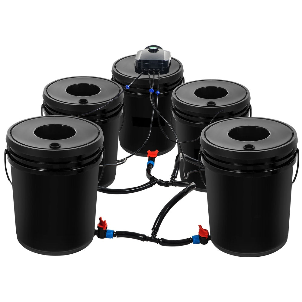 DWC Hydroponic System 5 gal. 5 Buckets Deep Water Culture Grow Kit with Air Pump Stones and Water Level Gauge