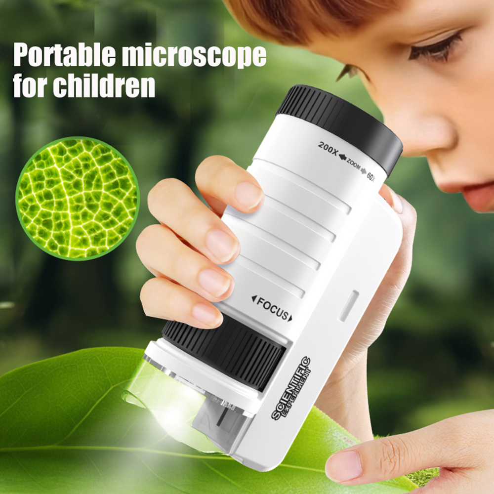 Children's Handheld Optical Microscope with LED Light, Portable HD Science Toy, Black