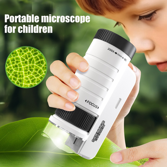 Children's Handheld Optical Microscope with LED Light, Portable HD Science Toy, Black