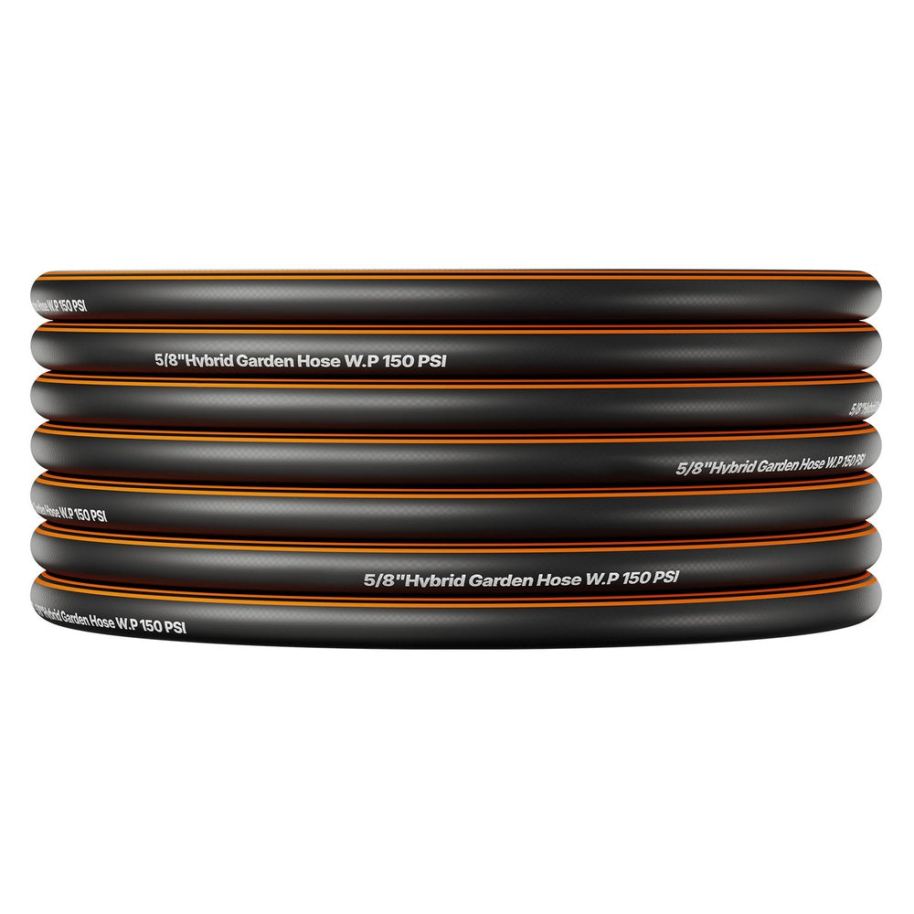 Garden Hose 200 ft 5/8 in 4-Layer Rubber 150 PSI Working w/10 Pattern Nozzle 3/4 in Fitting Non-Kink for Large Property