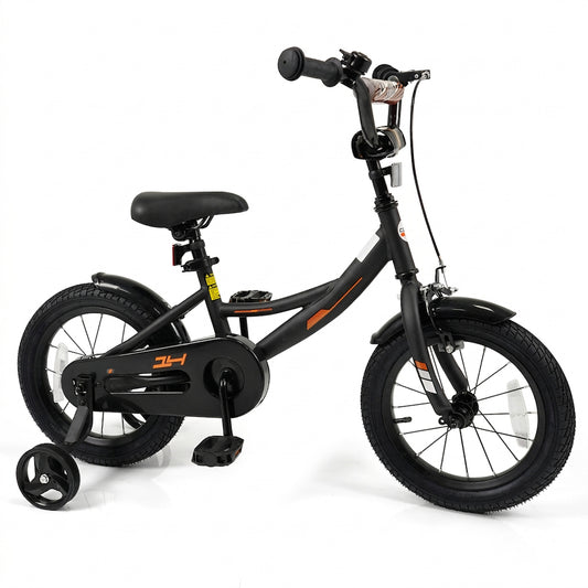 12/14/16/18 Inches Kids Bike with Removable Training Wheels and Adjustable Seatfor 3-8 Years Old Black-14 inches