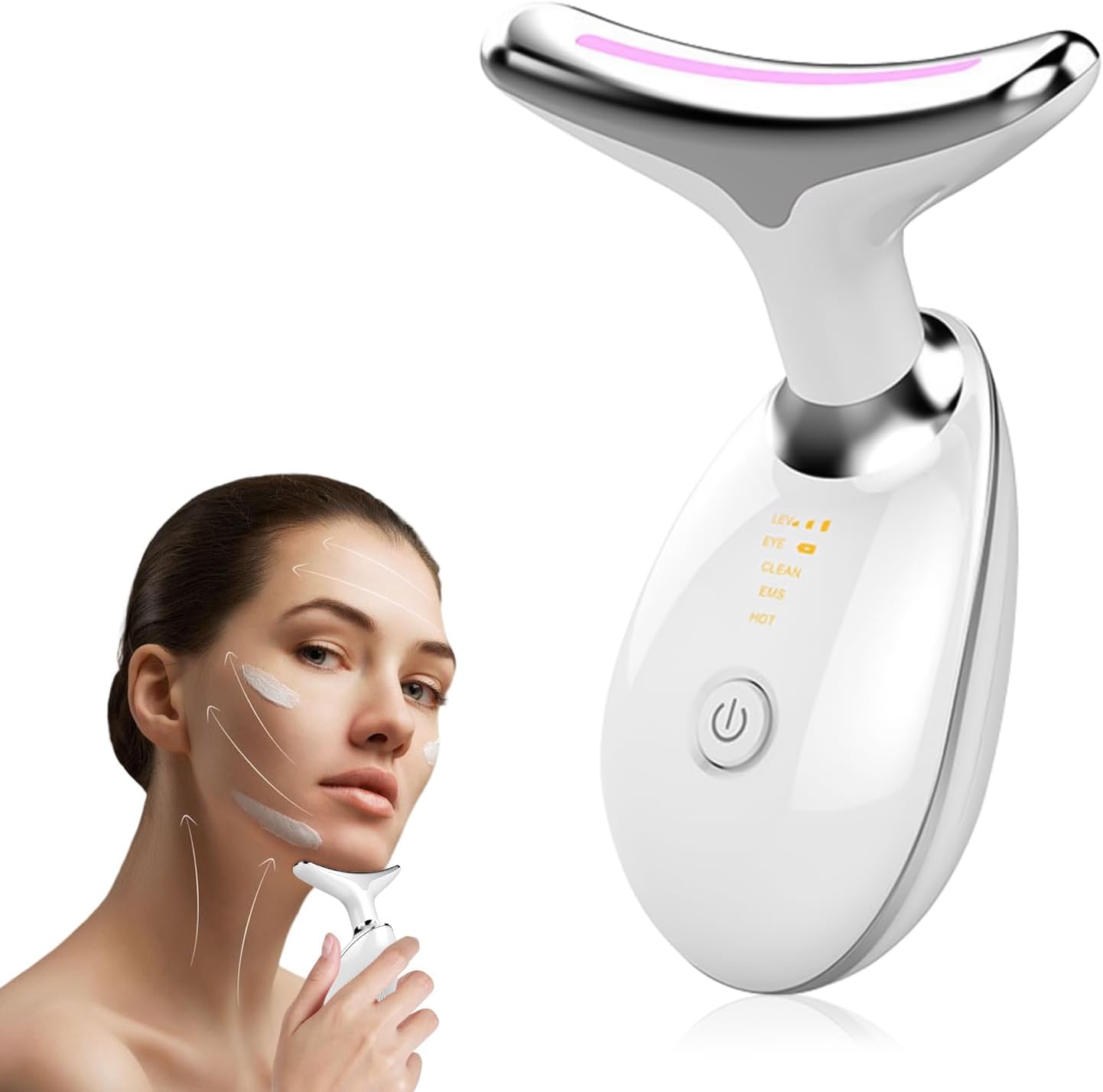 3-in-1 Neck and Face Massager, Skin Care Tool with LED Light, EMS and Heat Modes