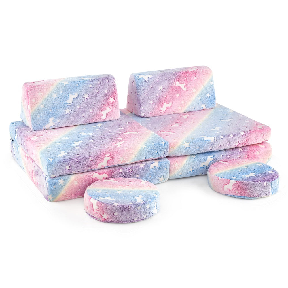 Modular Kids Play Couch Glow in the Dark Flannel Fabric Foldable Cushions Portable Handles ASTM CPSIA