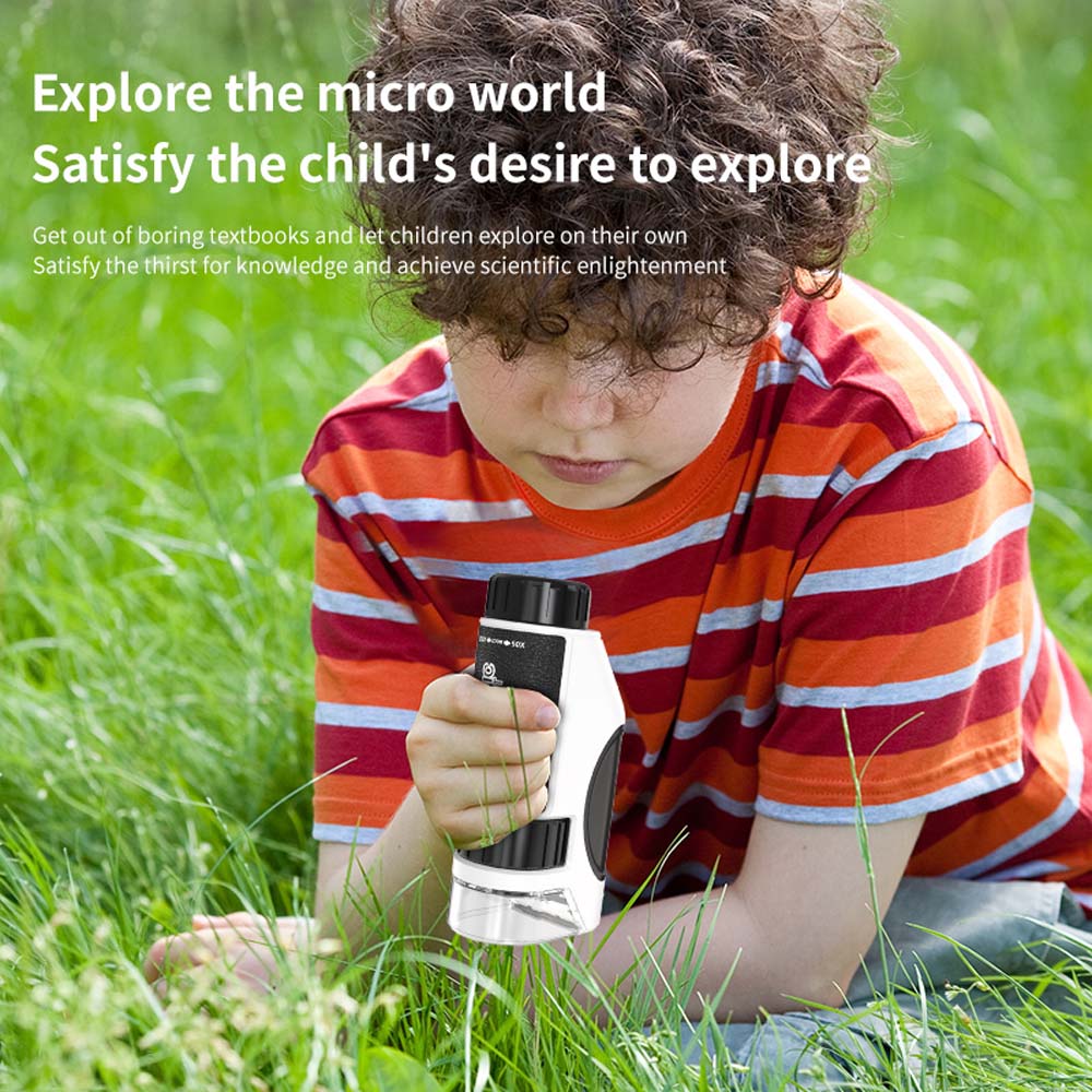 Kids Handheld Microscope 50X-300X with LED and UV Light, Portable Science Toy