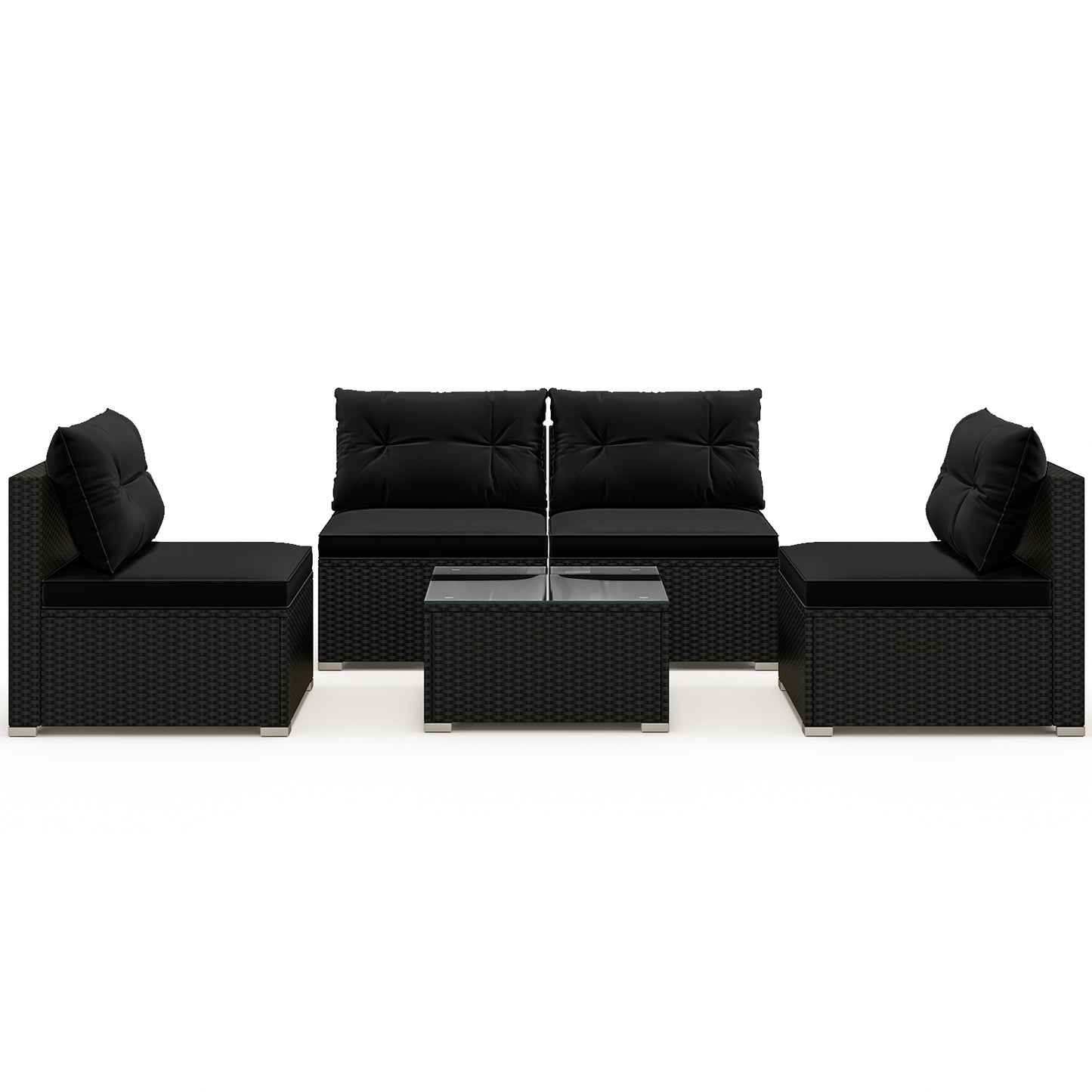 5-Piece Outdoor PE Rattan Patio Furniture Set with Cushions and Table