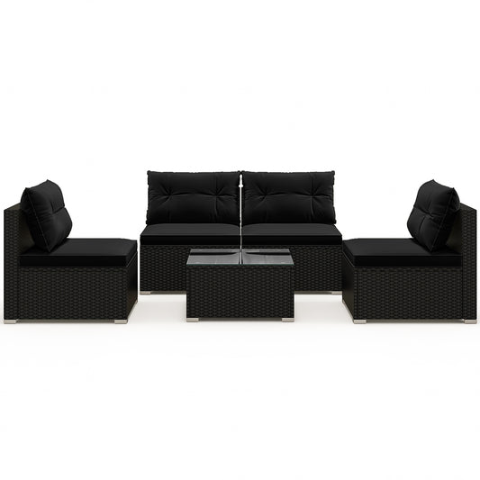 5-Piece Outdoor PE Rattan Patio Furniture Set with Cushions and Table