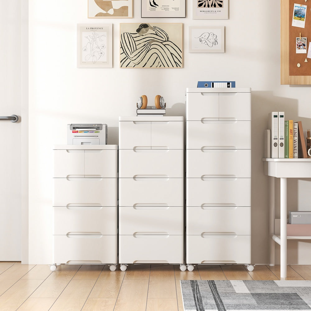 Rolling Storage Cabinet 5 Drawers 4 Universal Wheels (2 Lockable) PP Tool Free Cabinet Top Dual Handle