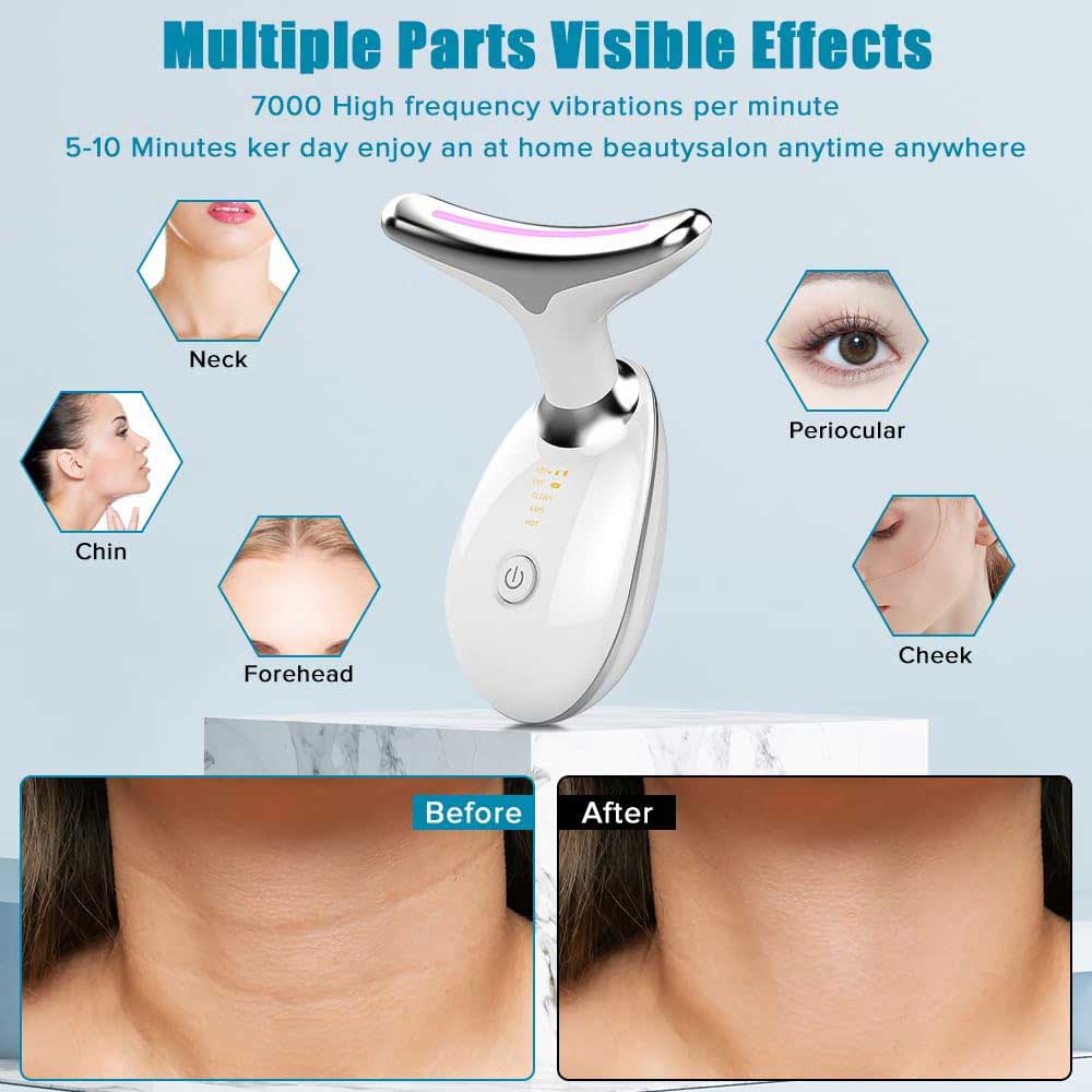 3-in-1 Neck and Face Massager, Skin Care Tool with LED Light, EMS and Heat Modes