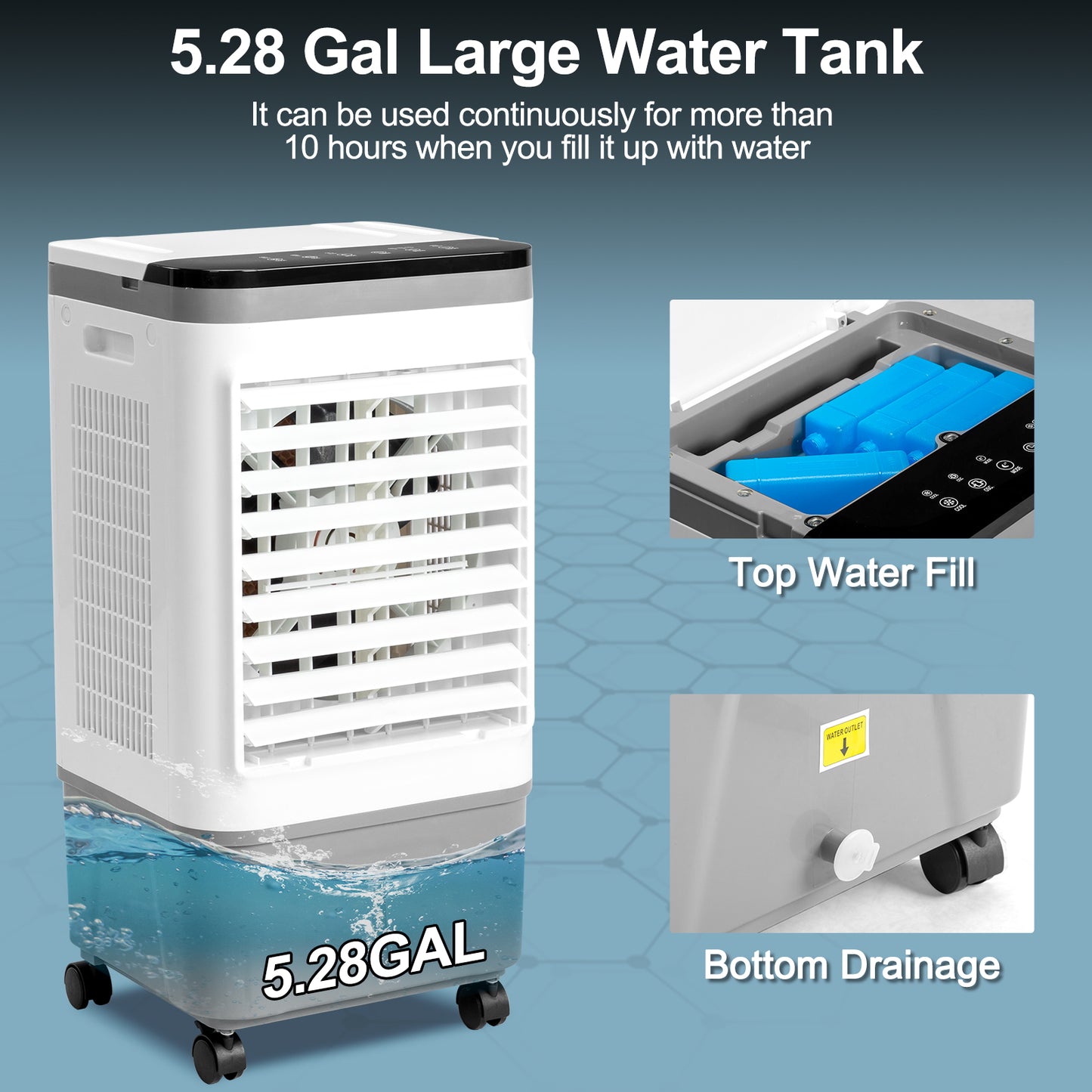 3-in-1 Portable Evaporative Air Cooler with Remote, 461 CFM, 5.28 Gallon Tank, Gray and White