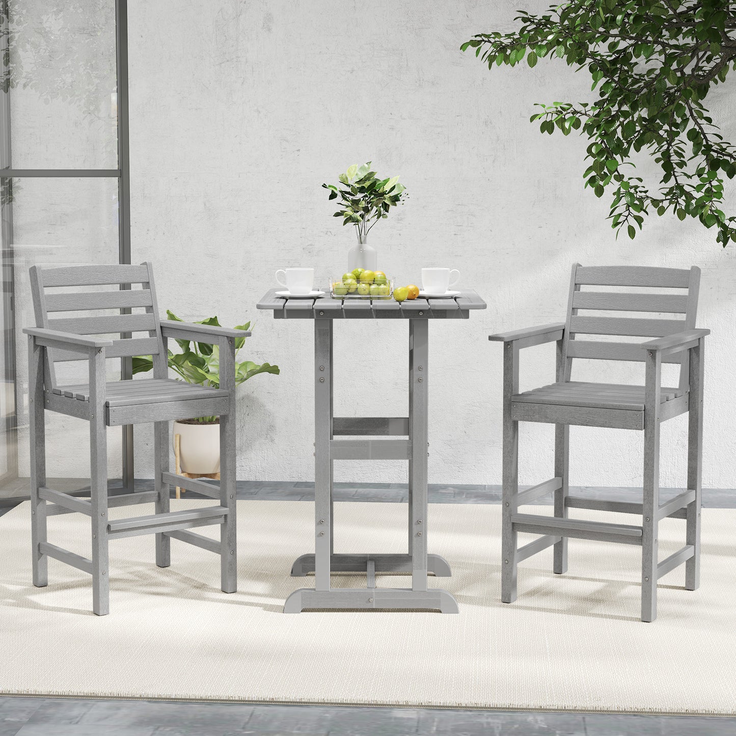 HDPE Adirondack Bar Chair Set of 2 with Wide Armrests Footrest and 105-Degree Backrest