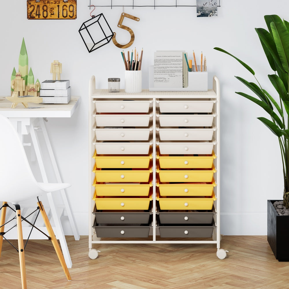 20-Drawer Rolling Storage Cart Organizer with Large Capacity Drawers for Craft Room and Studio, Yellow