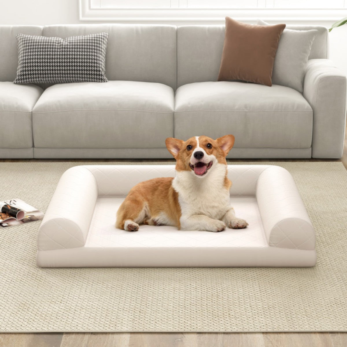 Egg-Foam Dog Crate Bed with 3-Side Bolster + Removable Washable Cover + Non-Slip Bottom Orthopedic Support