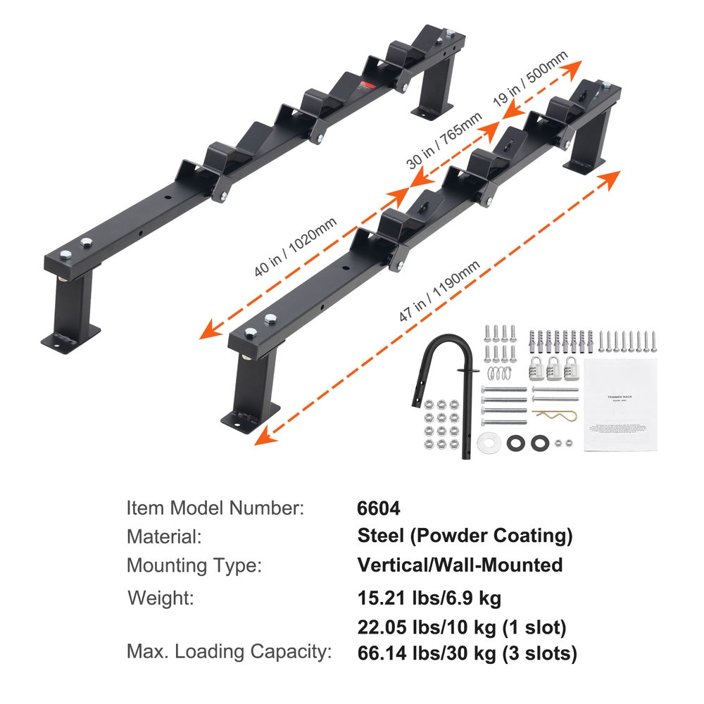 3-Place Trimmer Rack Pair Zinc Alloy Password Lock Weed Eater Holder for Enclosed Trailer or Wall Mount