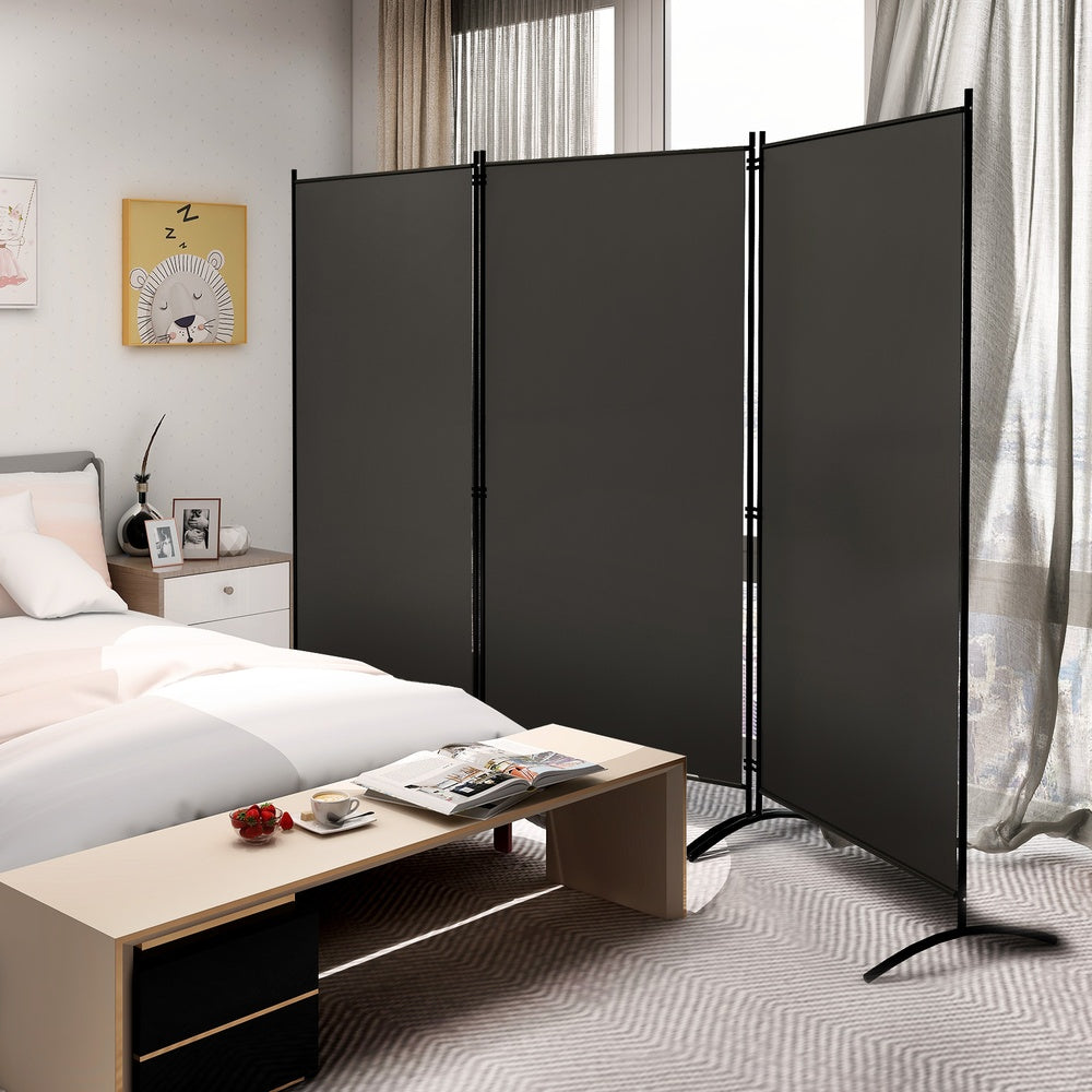 6 ft. 3-Panel Room Divider Privacy Screen with Durable Hinges and Steel Base for Home, Gray