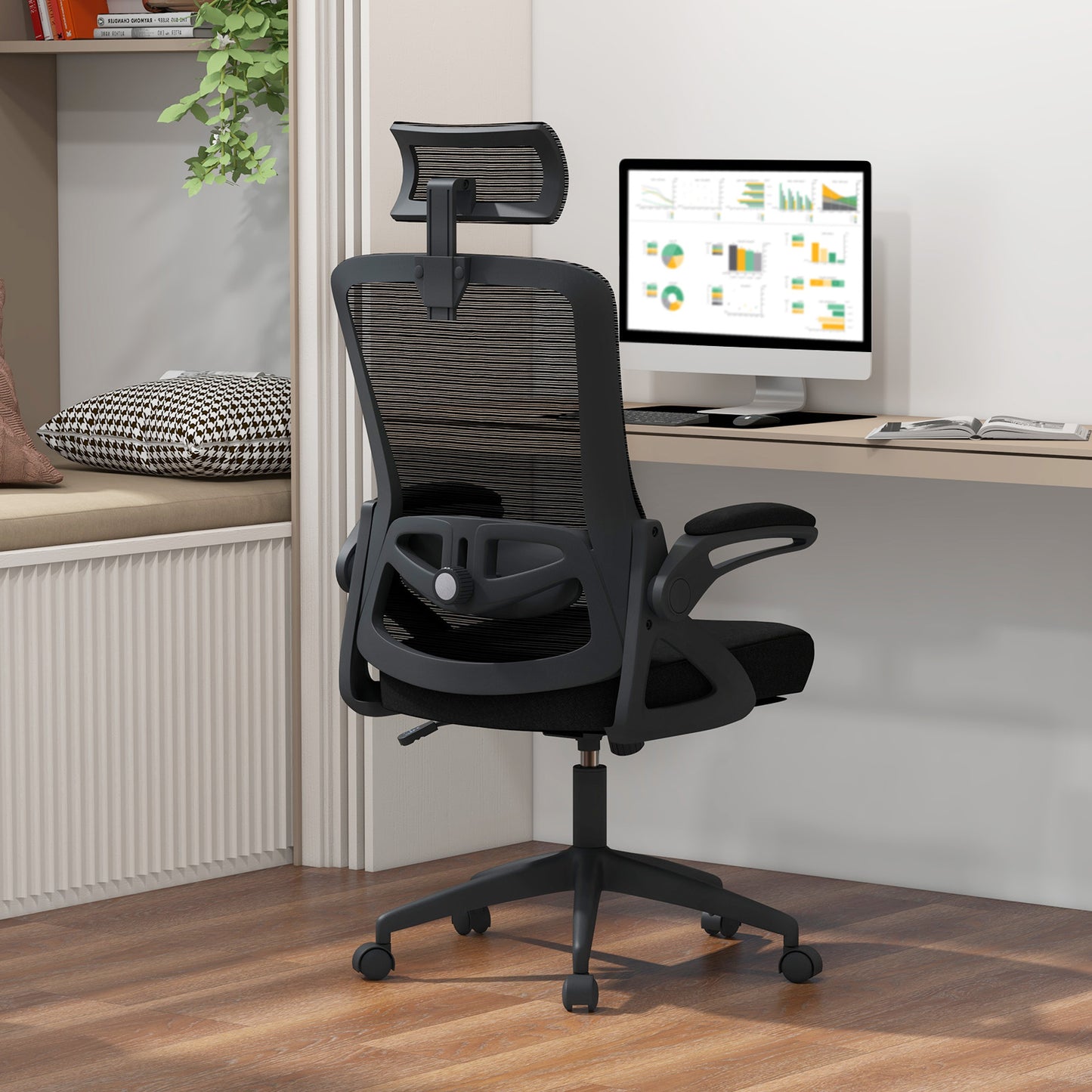 Ergonomic Office Chair Mesh Back Adjustable Lumbar Headrest Flip Up Armrests 330 lb. with SGS Gas Lift