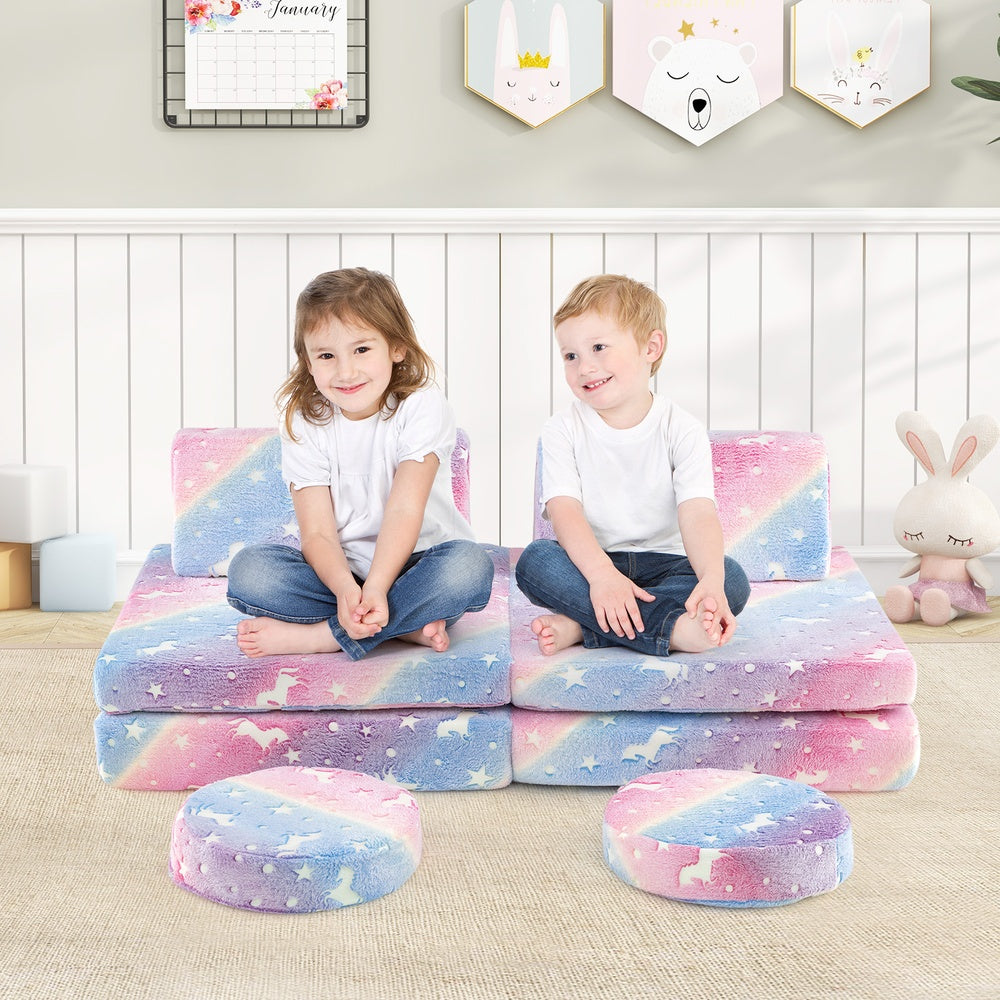 Modular Kids Play Couch Glow in the Dark Flannel Fabric Foldable Cushions Portable Handles ASTM CPSIA