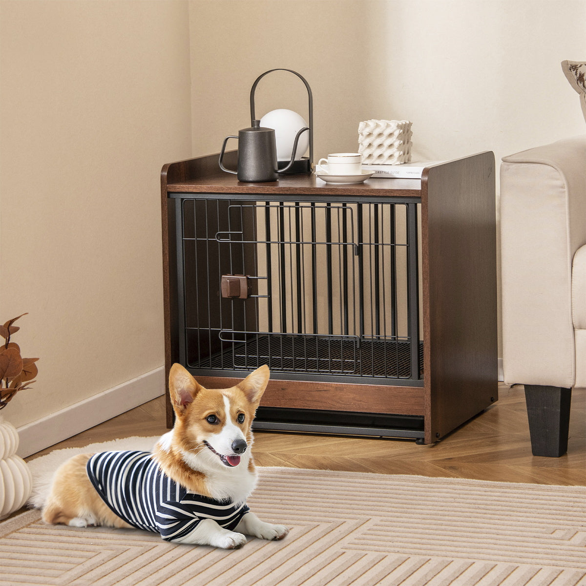 Dog Crate Side End Table 2-in-1 Indoor Cage + Removable Tray + Lockable Door 23 in. x 47.5 in. x 15.5 in.