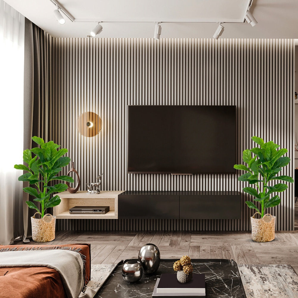 Set of 2 Artificial Fiddle Leaf Fig Trees, Faux Indoor Floor Plants for Living Room, Bedroom and Office Decor