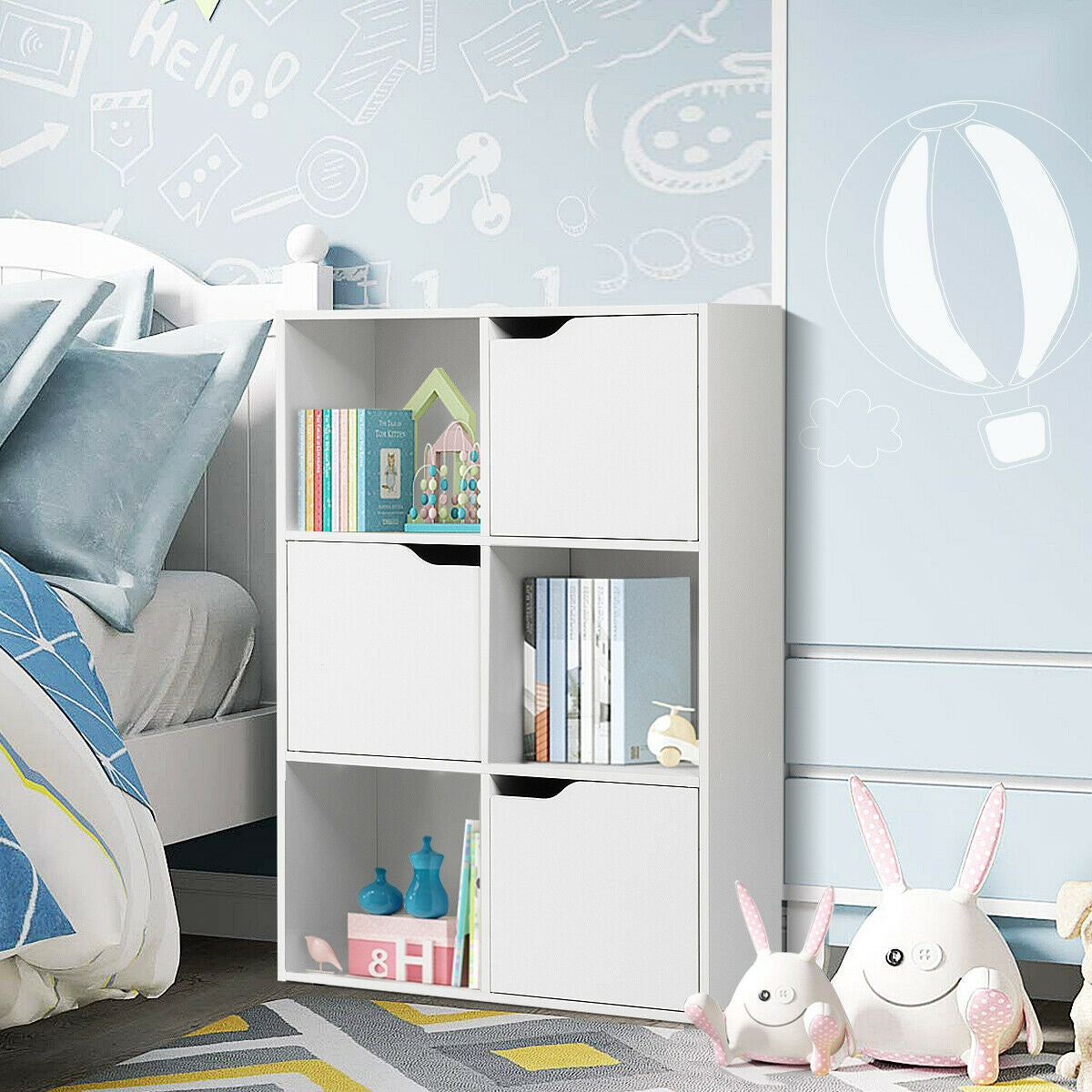 6-Cube Wood Storage Shelf Organizer with Open Compartments for Home Office or Living Room