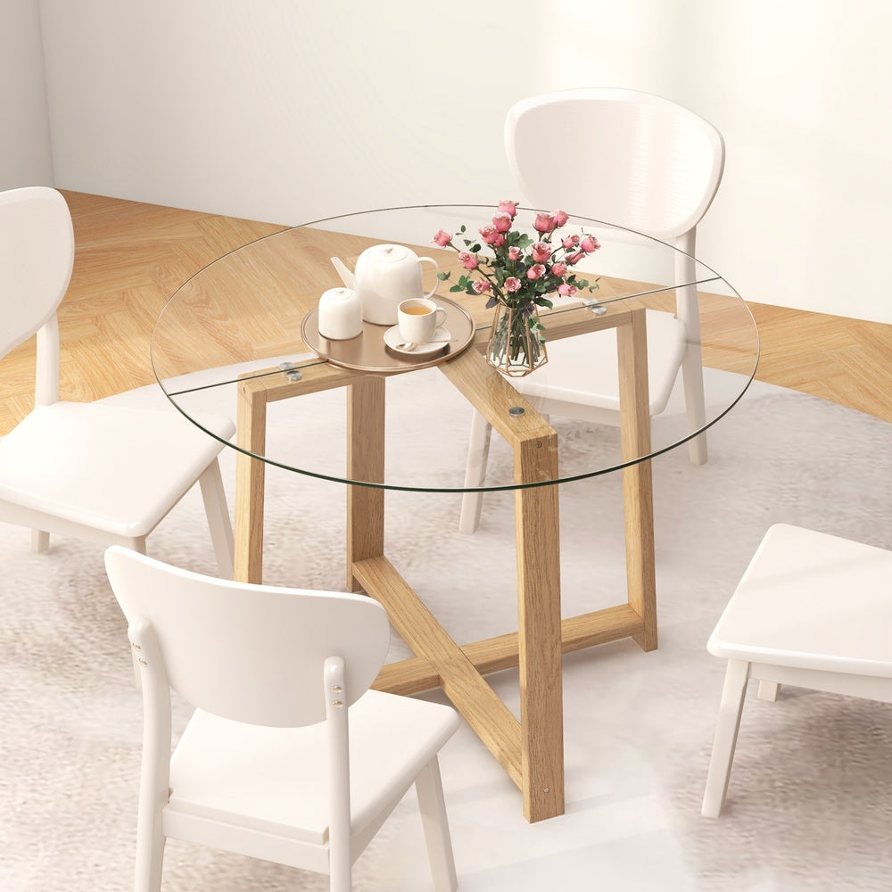 42 in Round Dining Table Seats 4-6 for Family Meals, Tempered Glass Top, X-Shaped Frame, Modern Style