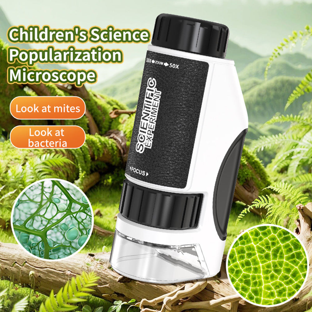 Kids Handheld Microscope 50X-300X with LED and UV Light, Portable Science Toy