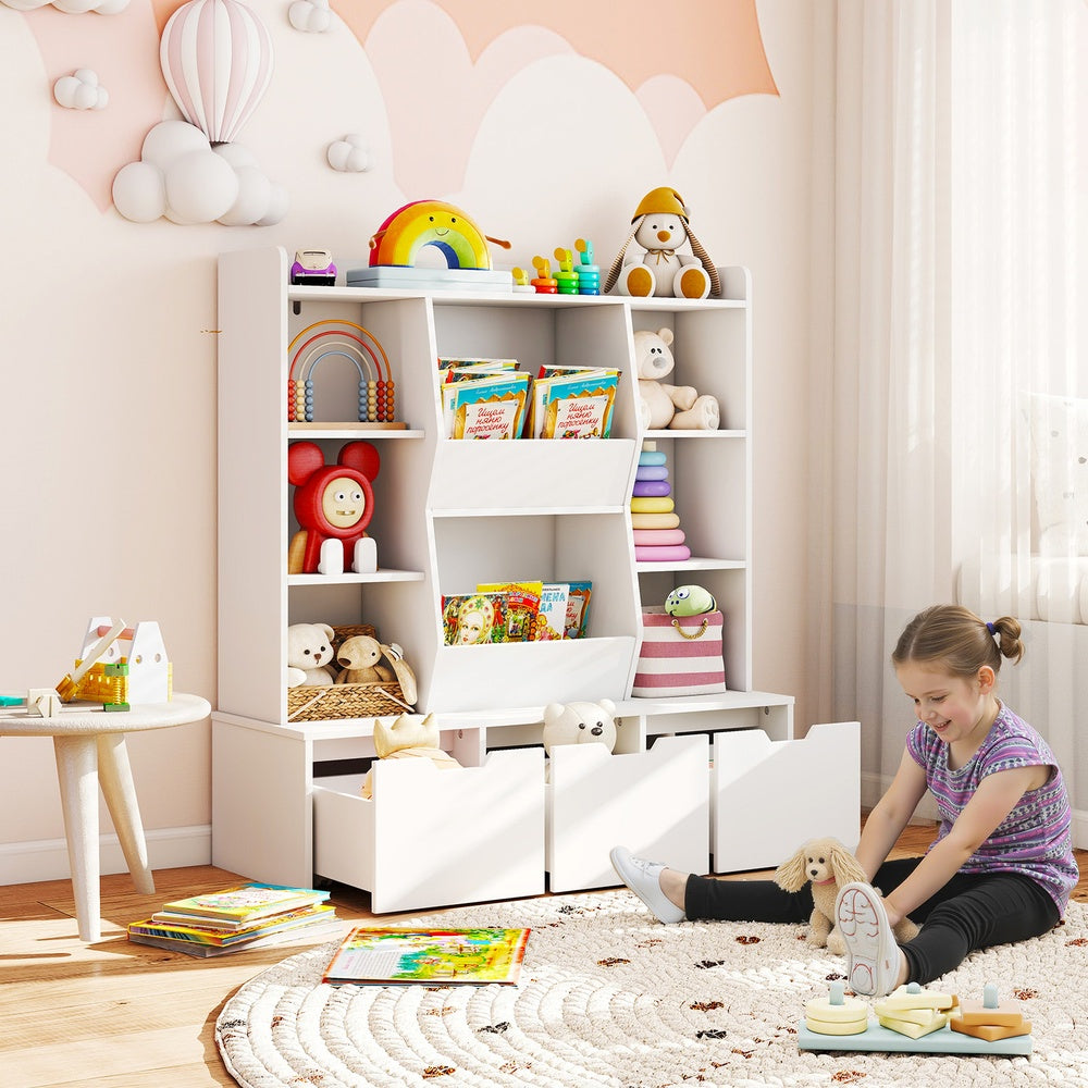 47 in. Children Bookcase Toy Storage Organizer 6 Cubbies 3 Movable Drawers MDF Anti Toppling ASTM CPSIA