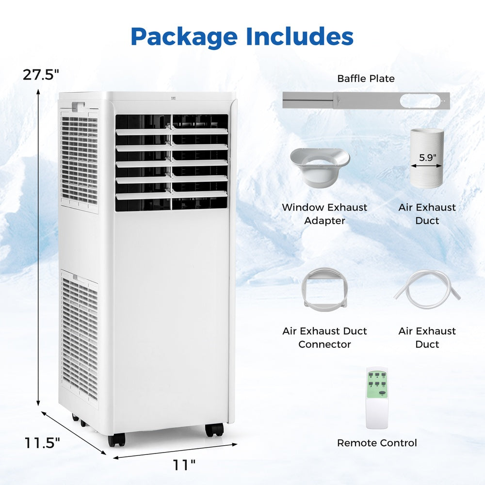 8000 BTU Portable Air Conditioner, 4-in-1 Cool/Dehumidify/Fan/Sleep Up to 250 Sq Ft, LED Touch Panel  Remote, 24h
