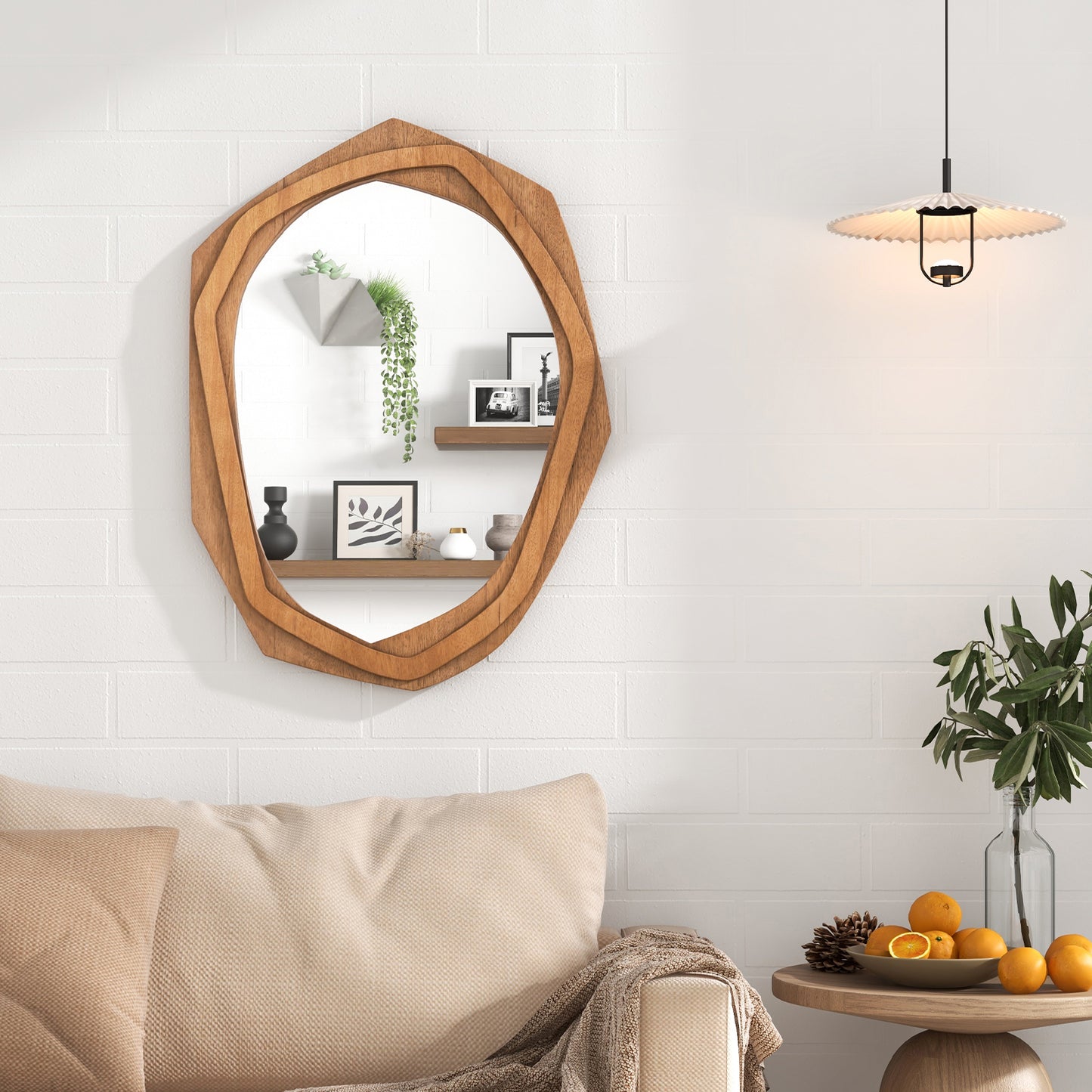 Large 35 in. x 26 in. Irregular Framed Wall Mirror Waterproof + HD Reflection + 4 Sturdy Hooks + Expansion fastener s