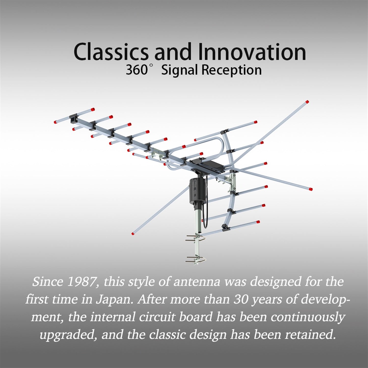 Outdoor TV Antenna with 360 Degree Rotation, UHF VHF Amplified HDTV Aerial, Black