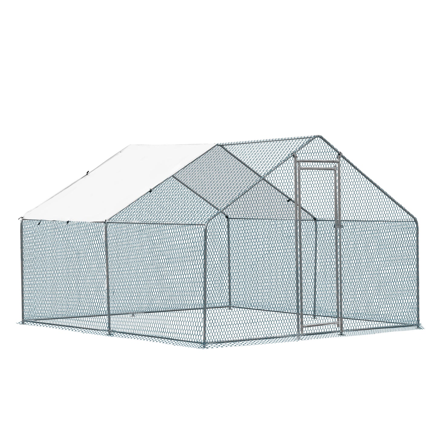 10 x 10 ft Walk-In Metal Chicken Coop with Waterproof Cover, Large Outdoor Poultry Run