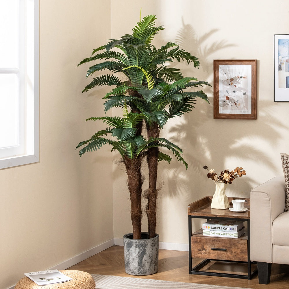Set of 2 6.3 ft. Artificial Palm Trees with Adjustable Leaves, Faux Indoor and Outdoor Floor Plants