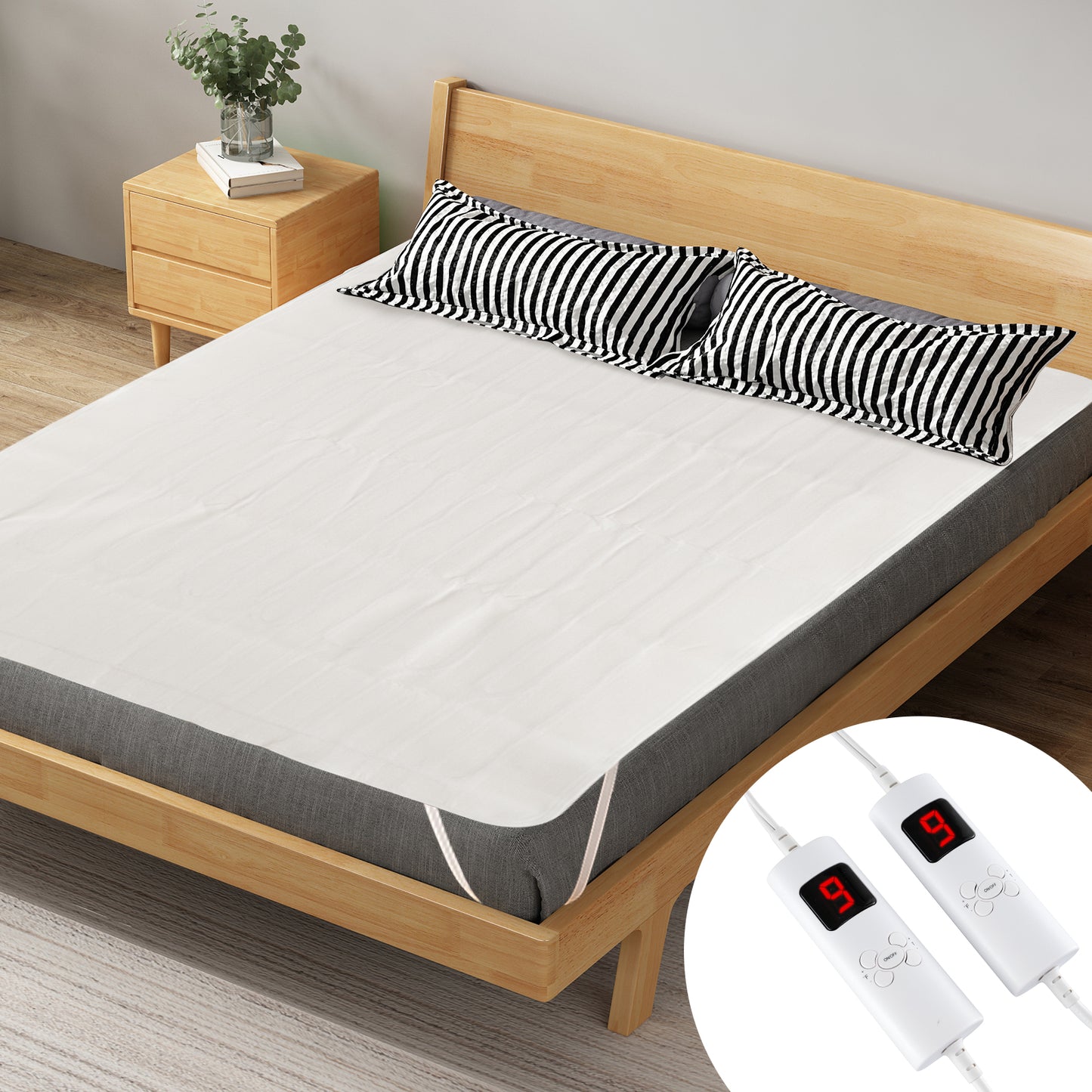 Dual Controller Heated Mattress Pad 9 Heat Settings 9 hr Auto-Off Fits up to 10 in. Mattress Machine Washable Full Queen