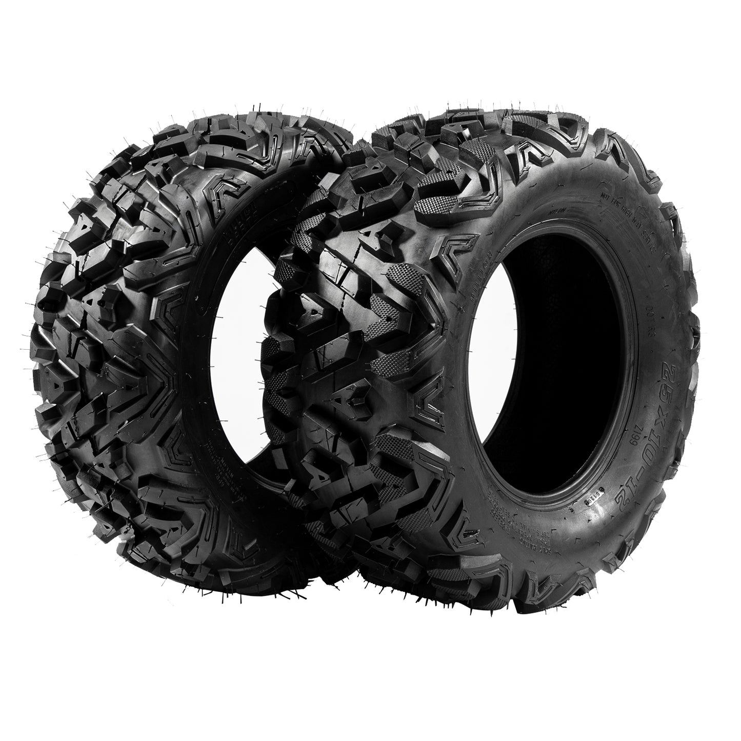Complete Set of 4 ATV UTV All Terrain Tires, 25x8-12 Front and 25x10-12 Rear, 6 Ply Tubeless