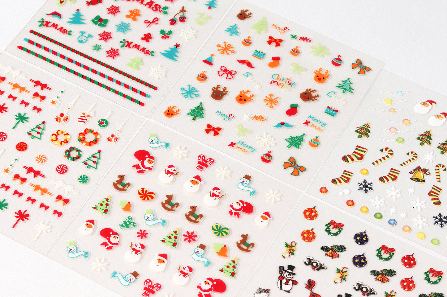 3D Christmas Nail Stickers, Korean Holiday Nail Art Decals with Santa, Reindeer and Snowflake Designs