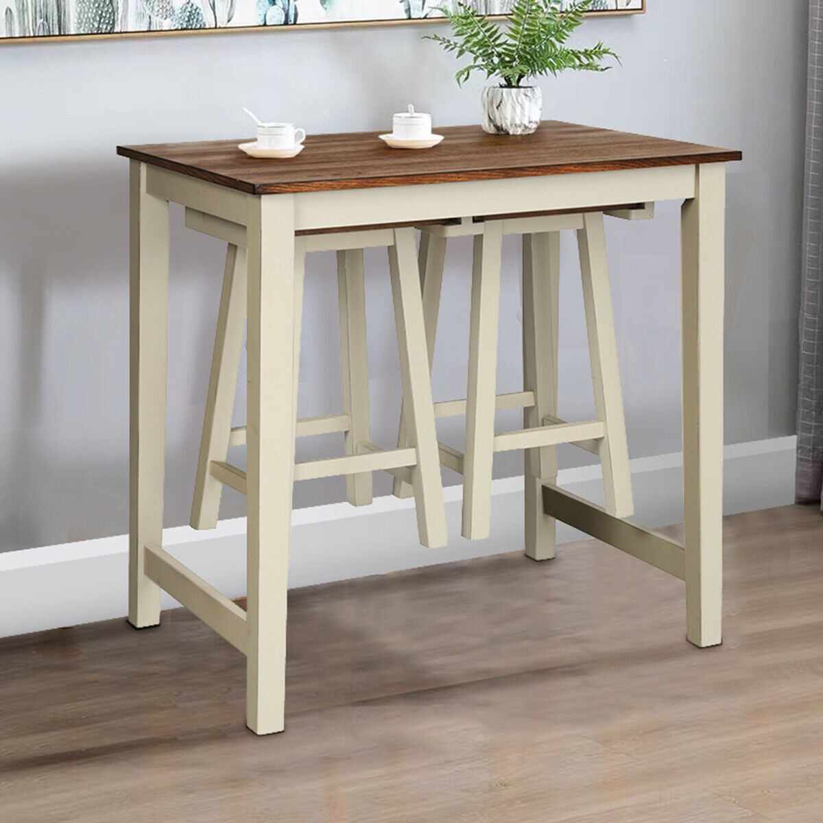 Counter Height Dining Table Set with 2 Saddle Bar Stools for Kitchen or Breakfast Nook