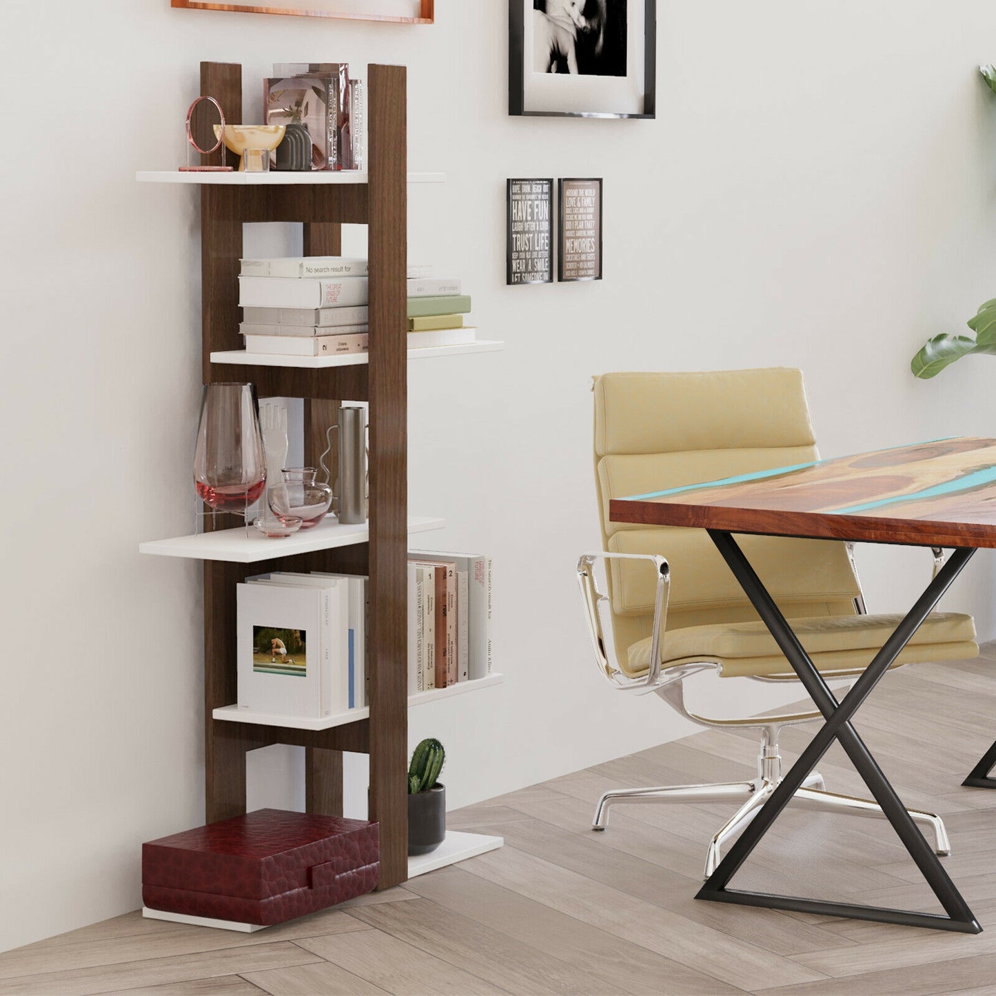 5-Tier Freestanding Bookcase Storage Shelf with Open Shelves and Anti-Tipping Safety Device